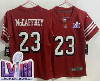 Women%27s San Francisco 49ers #23 Christian McCaffrey Limited Red Throwback LVIII Super Bowl Vapor Jersey->women nfl jersey->Women Jersey